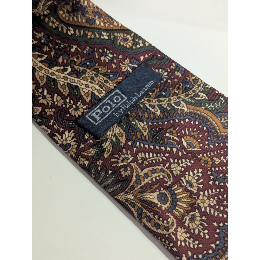 Vtg Ralph Lauren Blue Label Multi Color Paisley Necktie 100% Silk Made In USA